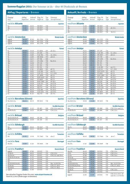 Abflug/Departures > Bremen Ankunft/Arrivals ... - Airport Bremen