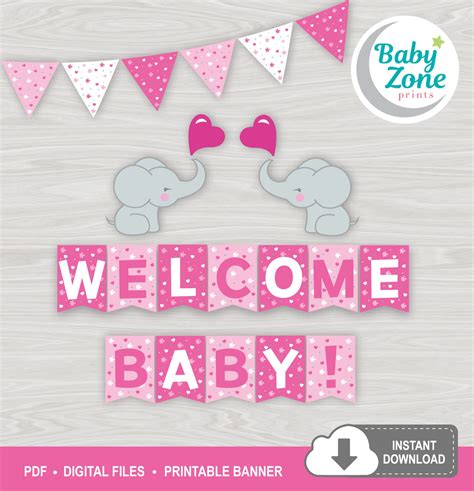 Welcome Baby Printable Banner Baby Girl Elephant Baby Shower Pink Baby Shower Decoration - Etsy