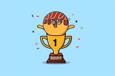 Cute cartoon Takoyaki character in trophy 17030608 Vector Art at Vecteezy