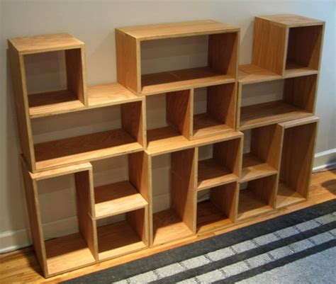 Set of Six Wooden Modular Stacking Shelves