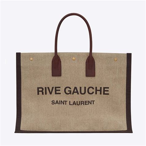 Saint Laurent YSL Women Rive Gauche Tote Bag in Printed Linen and Leather