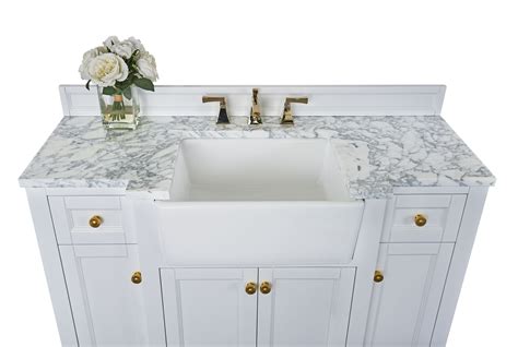 48" Bath Vanity Set in White with Italian Carrara White Marble Vanity Top and White Undermount ...