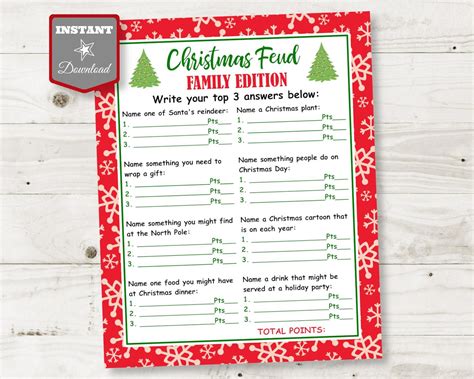 INSTANT DOWNLOAD Printable Christmas Feud Family Edition Game / Class Party / Party Games ...