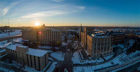 9 gorgeous aerial views of a snowy Creighton campus at magic hour ...