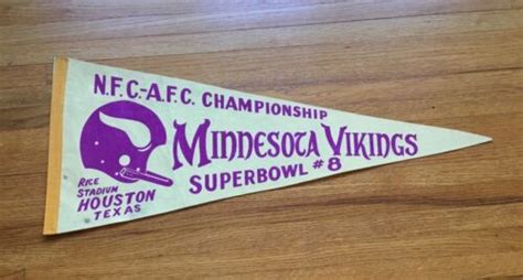 Old Minnesota Vikings Super Bowl #8 Banner Pennant NFL Football 1974 Houston TX | eBay