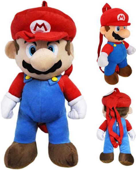 Super Mario Plush Backpack 18" Back Zipper Pocket | eBay