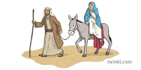 Mary on a Donkey with Joseph Illustration - Twinkl