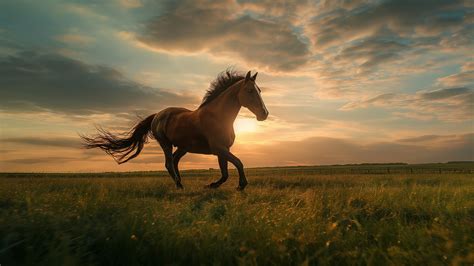 Horse Wallpaper - Galloping, Sunset, OS #1531