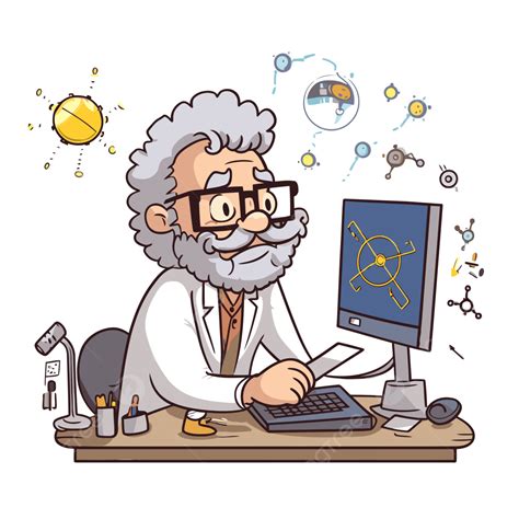 Computer Scientist Clipart Senior Scientist Character In Shirt And Glasses Working On The ...