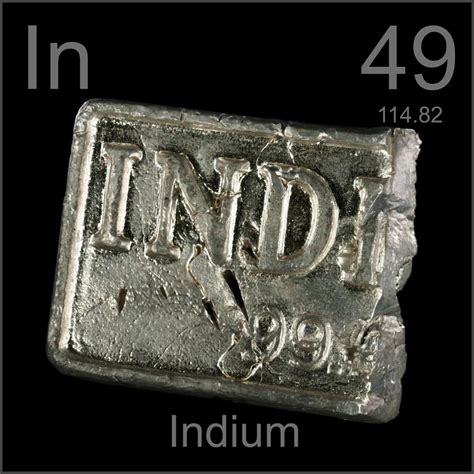 Cut ingot, a sample of the element Indium in the Periodic Table