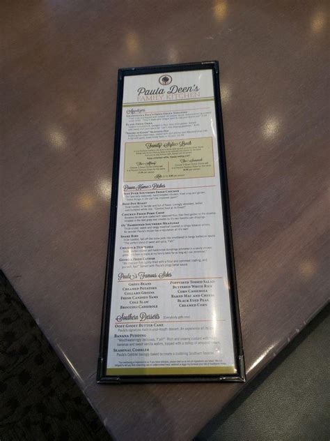 Menu at Paula Deen's Family Kitchen restaurant, Myrtle Beach, Celebrity Cir