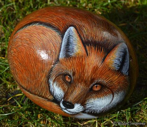 Painting Animals On Rocks: Fox by WildArtTreasures on Etsy