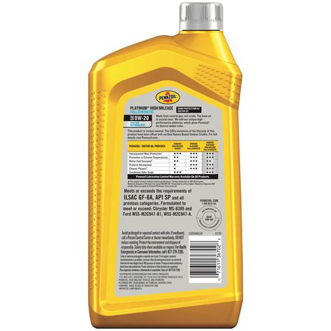 Buy Pennzoil Platinum Full Synthetic High Mileage 0W-20 Motor Oil, 1 Quart Online at Lowest ...