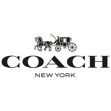 the coach new york logo is shown in black and white, with a horse drawn carriage behind it