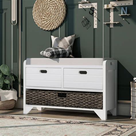 Harper & Bright Designs White Storage Bench with Removable Basket and 2 ...