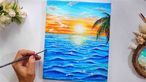 A Sunset near a Sea Painting / STEP BY STEP Tutorial for Beginners - YouTube