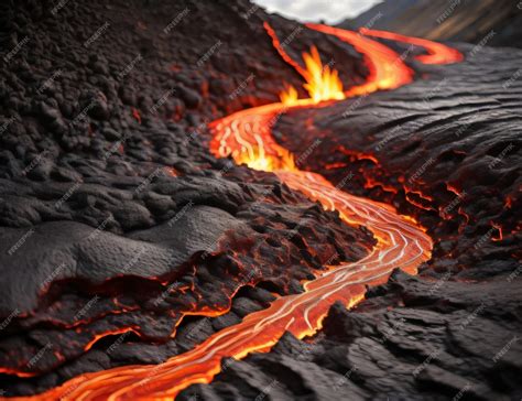 Premium AI Image | Closeup molten lava from volcano eruption