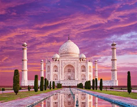 Amazing View on the Taj Mahal in Sunset Light with Reflection in Stock Photo - Image of mughal ...