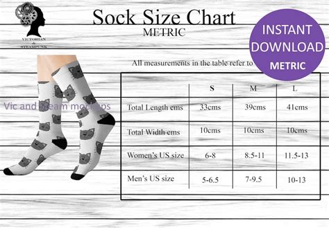 Socks Size Chart METRIC SPOKE Generic Socks on Printify Size | Etsy