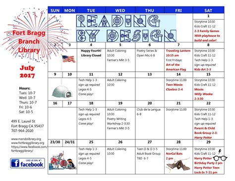 July Calendar of Events - Fort Bragg Library