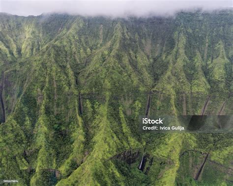 Aerial View From A Tourist Plane Of An Amazing Mount Waialeale Island ...