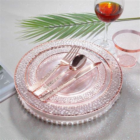 175PCS Pink with Rose Gold Rim Disposable Plastic Plates Set: | Etsy | Disposable plastic plates ...