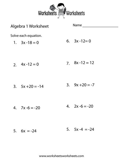 Algebra Math Problems Worksheet For Practice