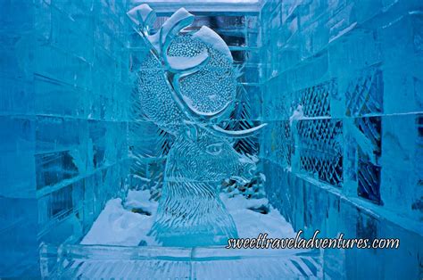 Deer Ice Sculpture in Bonhomme's Ice Palace at the Québec Winter ...