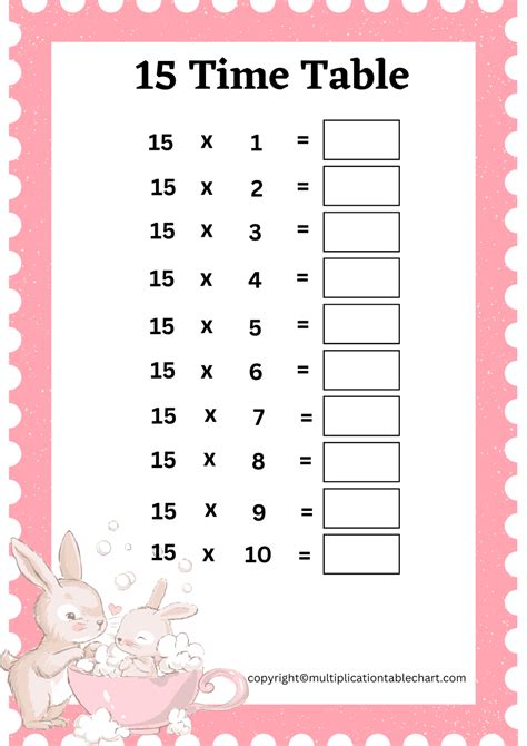 15 Times Table Worksheet [15 Multiplication Table] Free PDF