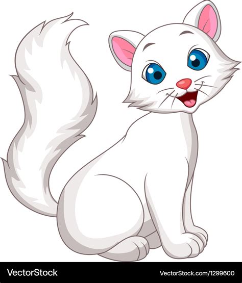 Cute white cat cartoon sitting Royalty Free Vector Image