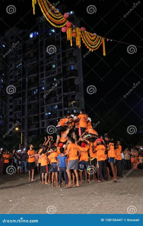 Dahi Handi Celebration at Night in Navi Mumbai, Maharashtra, India. 24-AUG-2019 Editorial ...