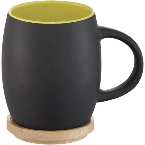 Hearth Ceramic Mug with Wood Lid/Coaster, solid black, 10,4 (mug) - Reklámajándék.hu Ltd.