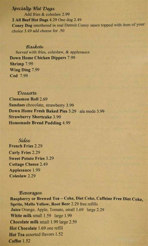 Menu of Down Home Family Restaurant in Greenville, MI 48838