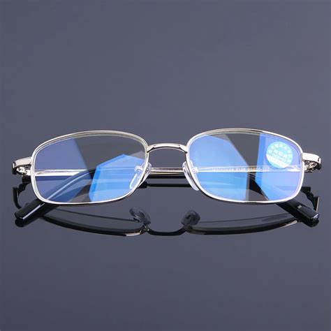 Anti Blue Light Reading Glasses Men Presbyopia Lenses Full Frame Silver Metal Comfortable ...