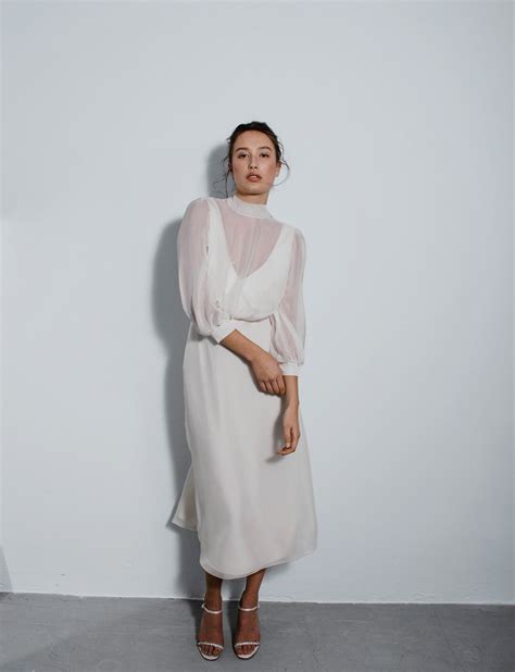 Silk Chiffon Wedding Dress With Long Sleeves, Simple, Elegant, Tea ...