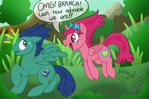 A fun little crossover fan art! Branch and Poppy as PONIES! :D Of course since Poppy is a queen ...