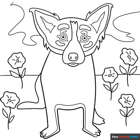 Easy George Rodrigue Blue Dog Art Project for Kids Coloring Page | Easy Drawing Guides