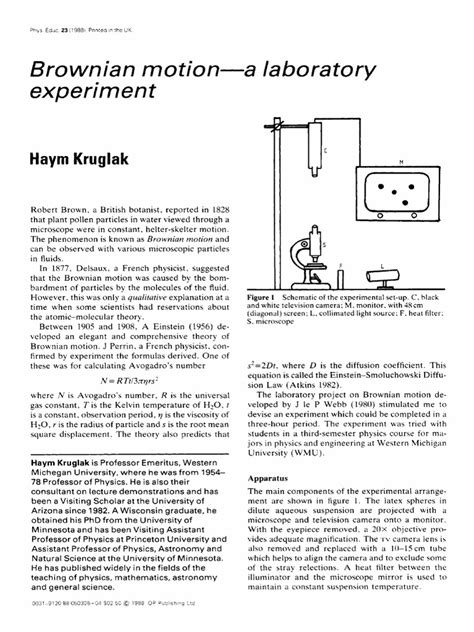 Brownian Motion - A Laboratory Experiment | Brownian Motion | Physical Sciences