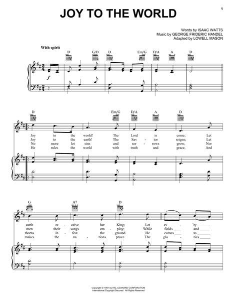 Isaac Watts "Joy To The World" Sheet Music Notes, Chords | Piano ...