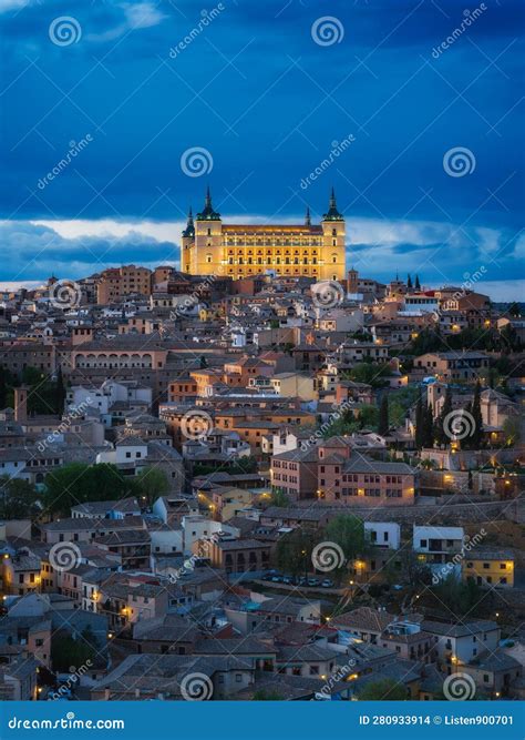 Toledo City Skyline at Sunset Stock Photo - Image of church, tower ...