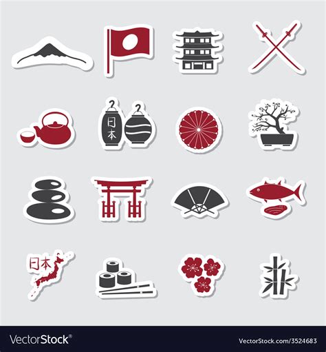 Japanese theme stickers set eps10 Royalty Free Vector Image