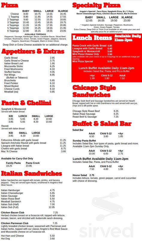 Angelo's III menu in Dixon, Illinois, USA