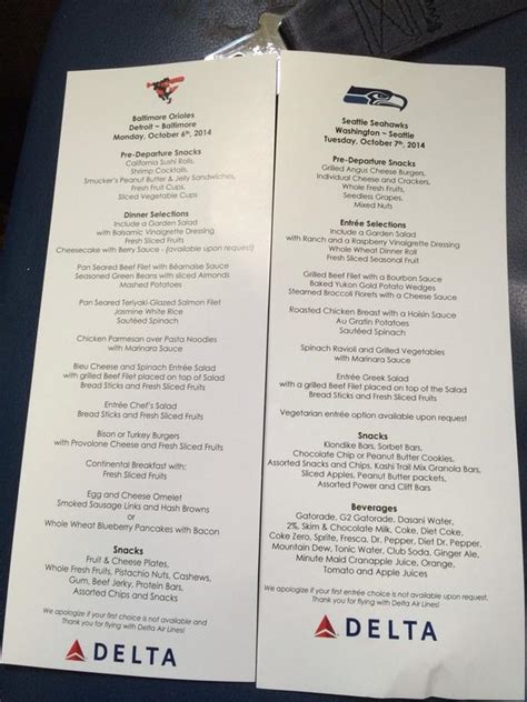 Revealed: First-class Delta food menus for the Baltimore Orioles ...