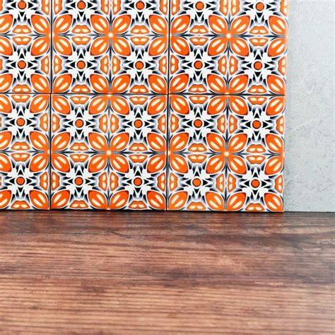 Retro orange flower tiles ceramic splashback tiles orange | Etsy | Flower tile, Flower tile ...