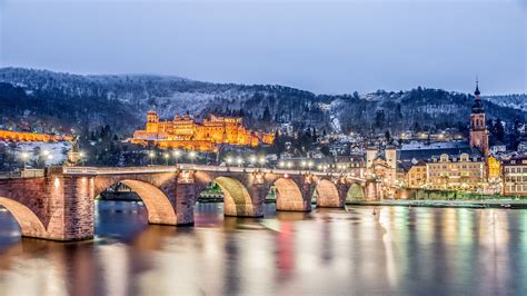 Download Castle Winter Light Night River Bridge Germany Man Made ...