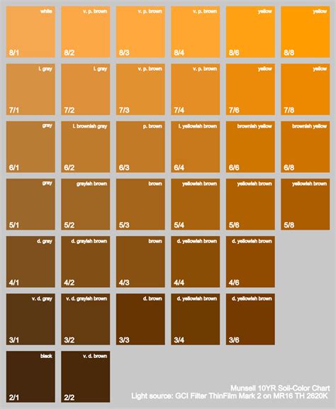 Munsell 10YR Soil Color Chart under Various Light Sources