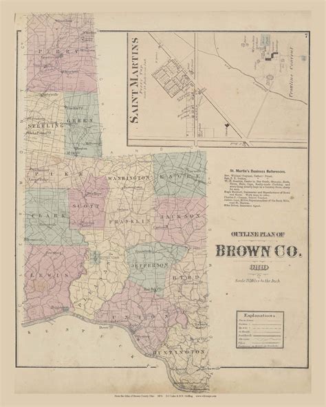 Brown County, Ohio 1876 Old Town Map Reprint Saint Martins perry ...