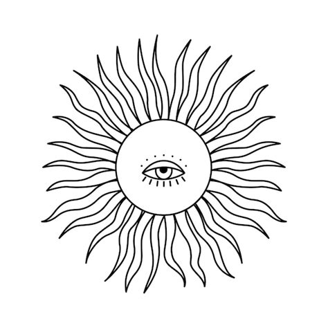 Premium Vector | Psychedelic tattoo silhouette of sun with one eye outline graphic element of ...