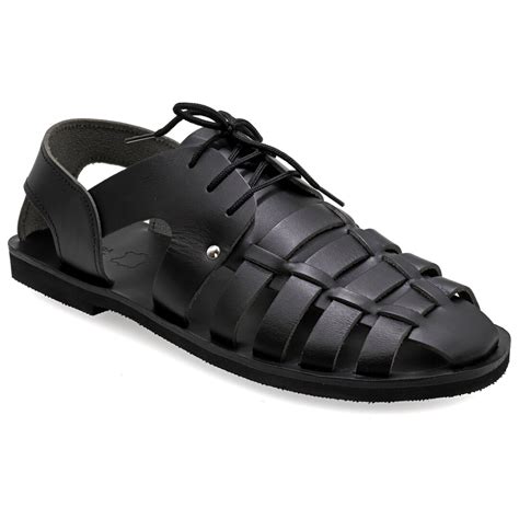 Black Leather Fisherman Sandals for Men With Laces Greek - Etsy