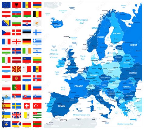 Map and Flags of Europe - Full Vector Collection. Vector Set of Flat ...